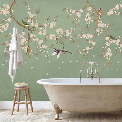 Mural Vintage Ramas con Flores y Pajaritos - MT227