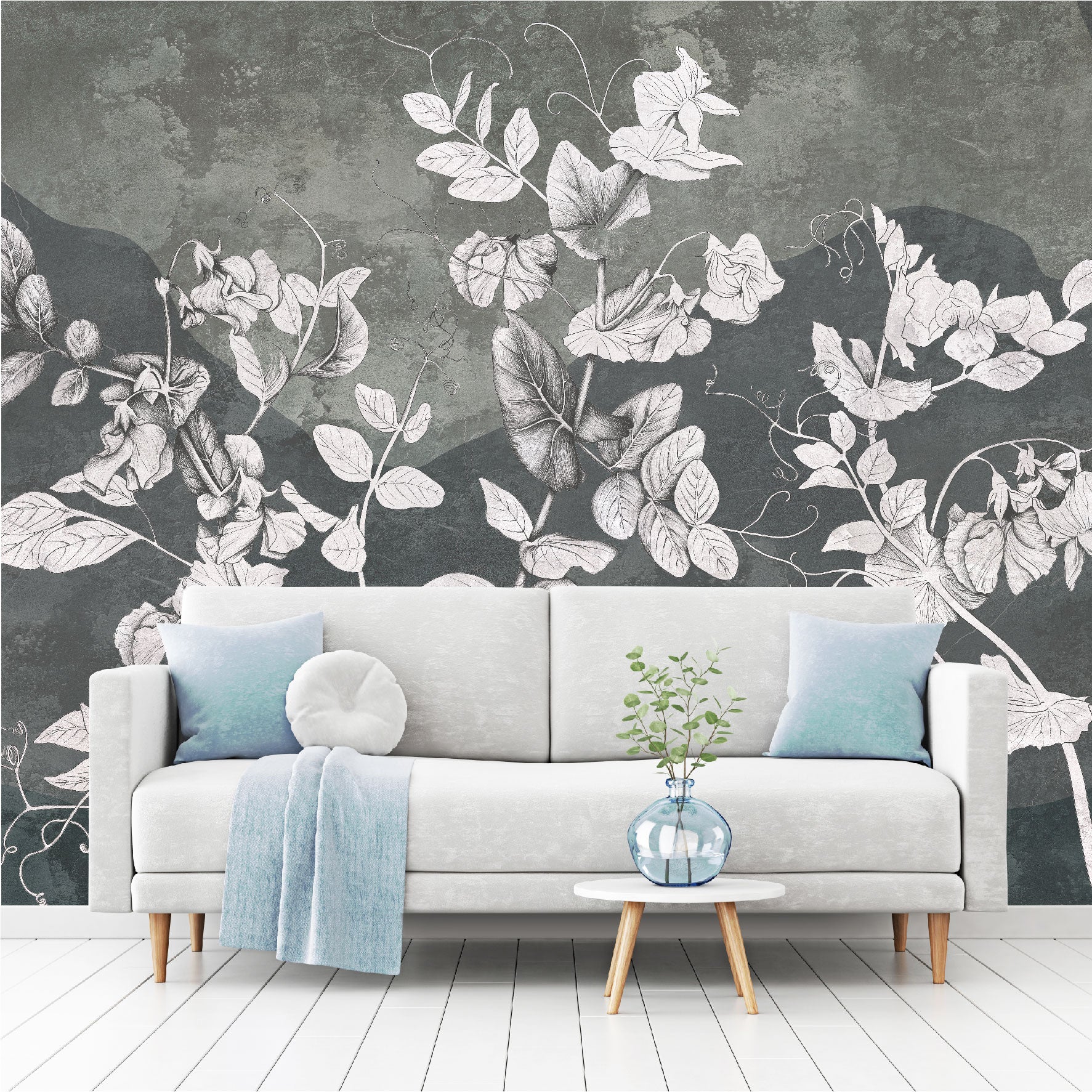 Mural Flores Blancas en pared de hormigón - MT395