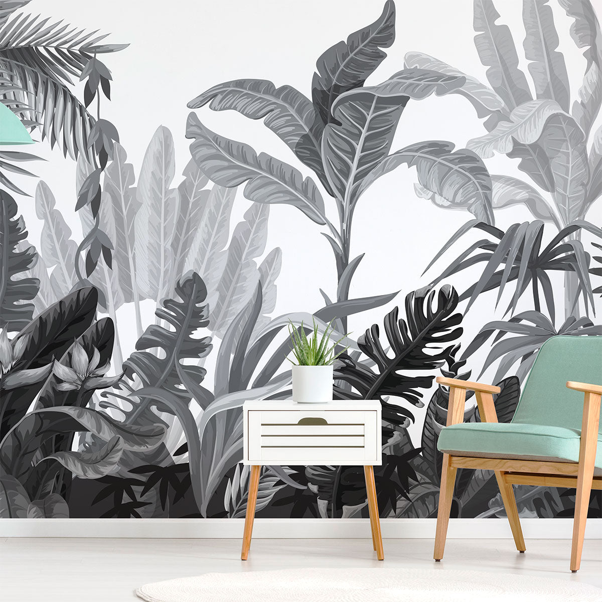 Mural Jungla Tropical Blanco y Negro - MT137