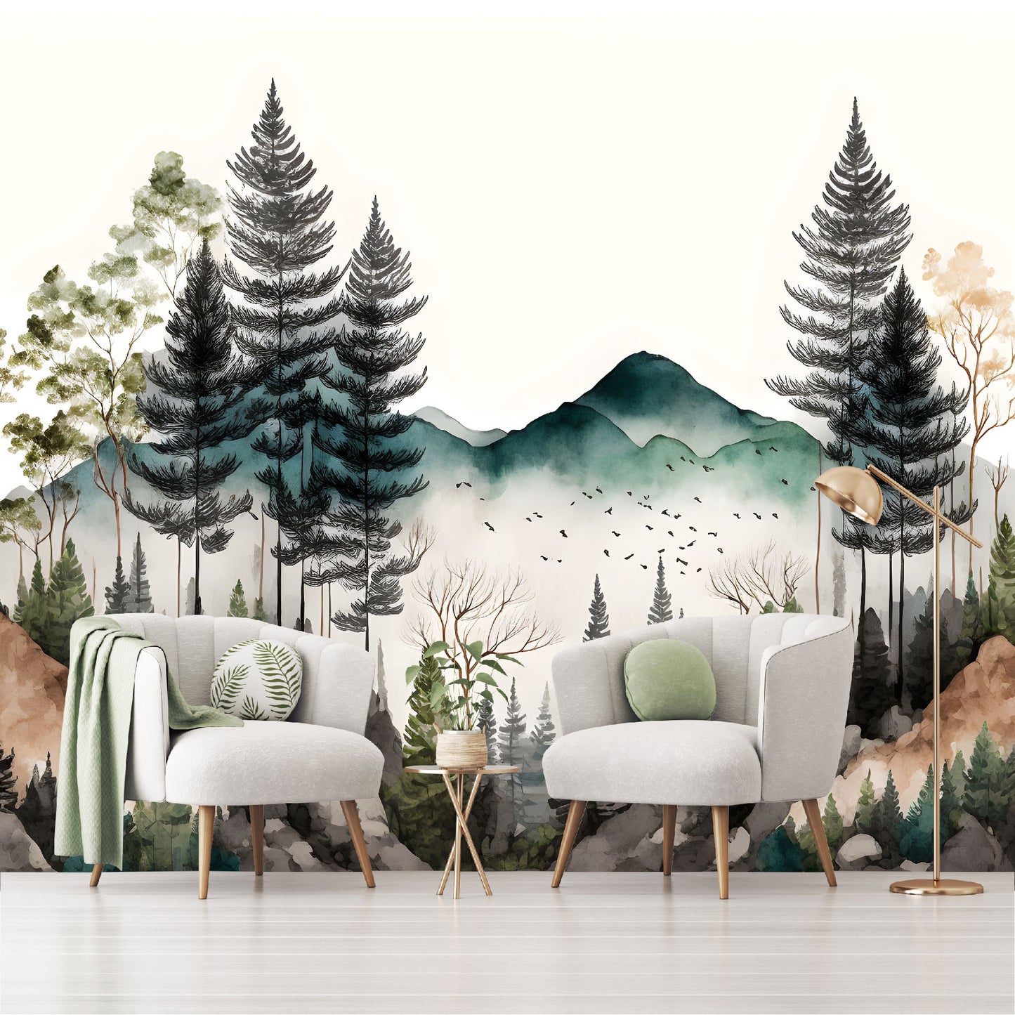 Mural tropical bosque acuarelado - MT366