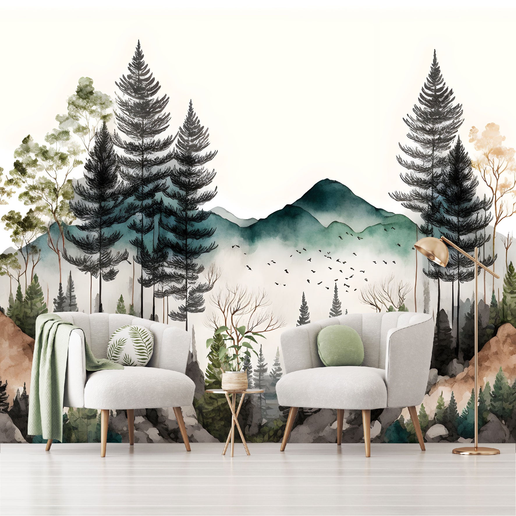Mural tropical bosque acuarelado - MT366