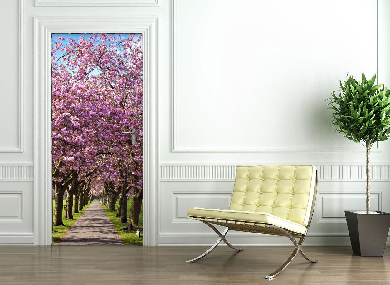 Vinilo Decorativo Para Puertas - Árboles con Flores - VP008
