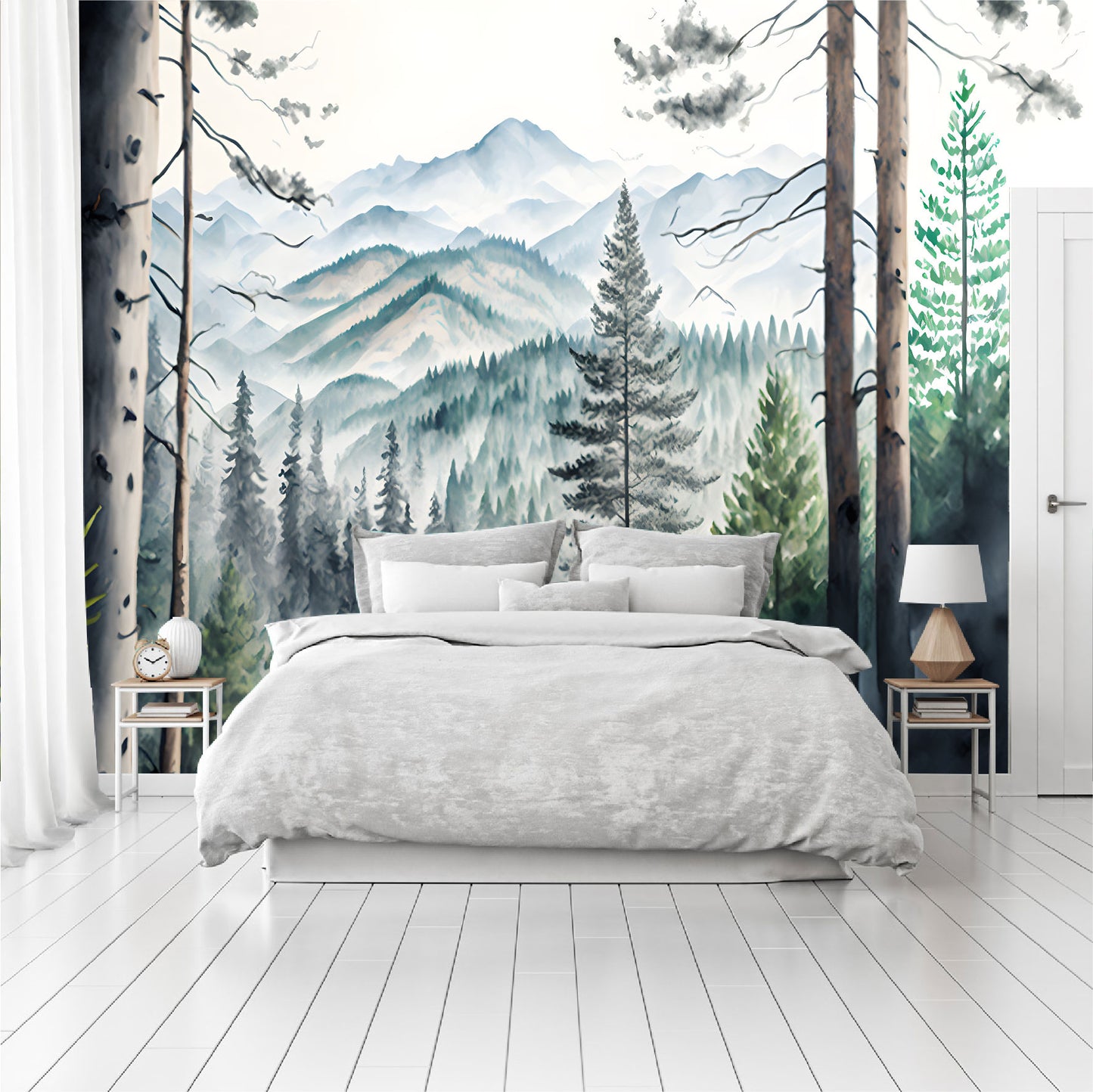 Mural montañas con bosque tropical acuarelado - MT367