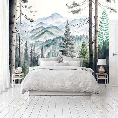 Mural montañas con bosque tropical acuarelado - MT367