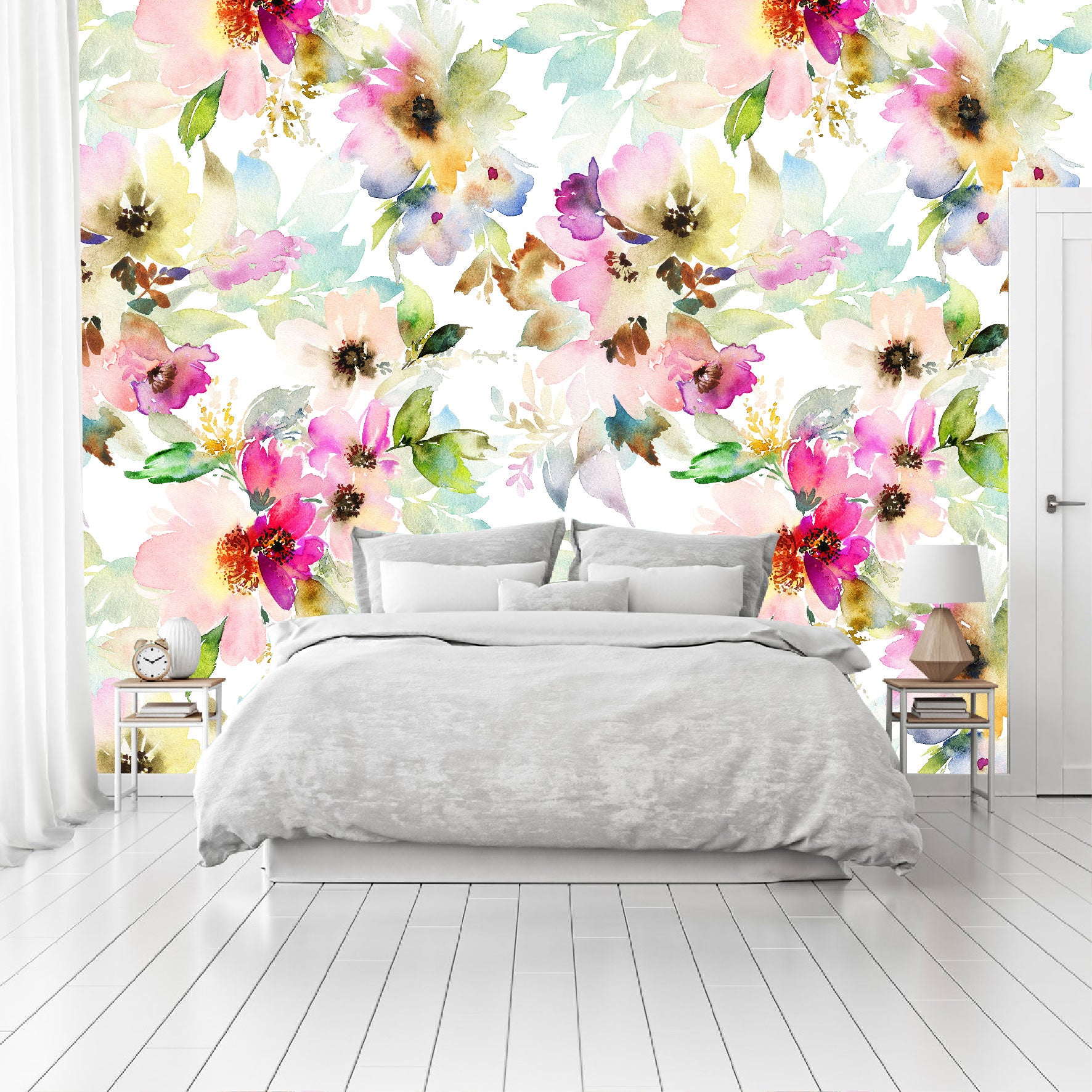 Vinilo Mate Tropical Flores de Acuarela Colores Suaves 077