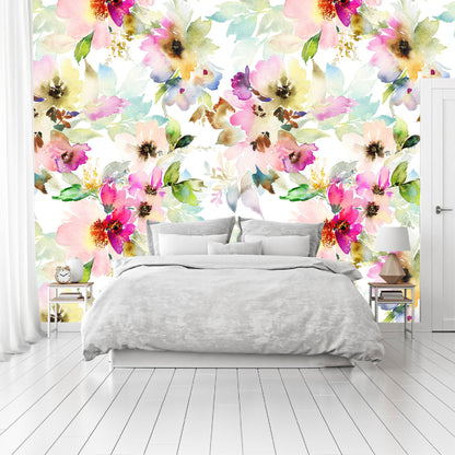 Vinilo Mate Tropical Flores de Acuarela Colores Suaves 077