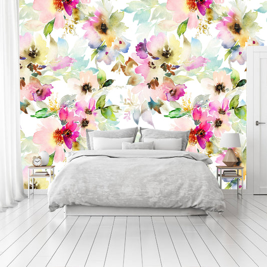 Vinilo Mate Tropical Flores de Acuarela Colores Suaves 077