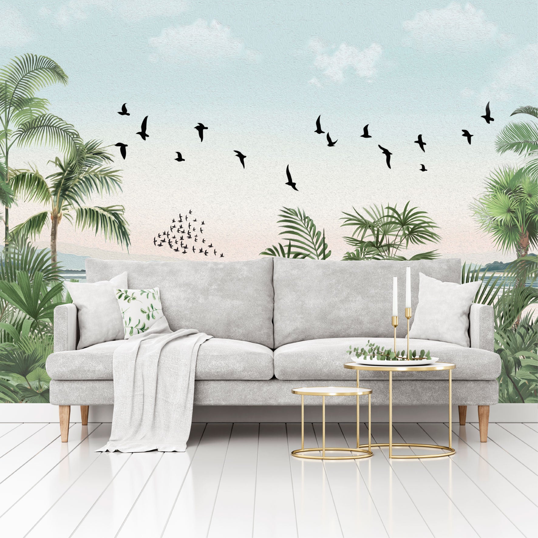 Mural Playa Tropical con Aves - MT572