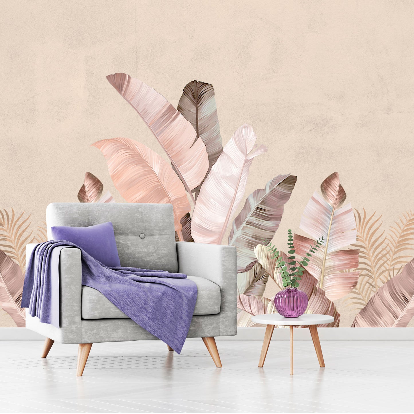 Mural Tropical Plumas Rosas - MT577