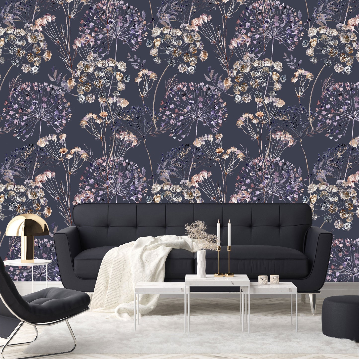 Mural Mate Flores Estilo Boho fondo oscuro - MT426