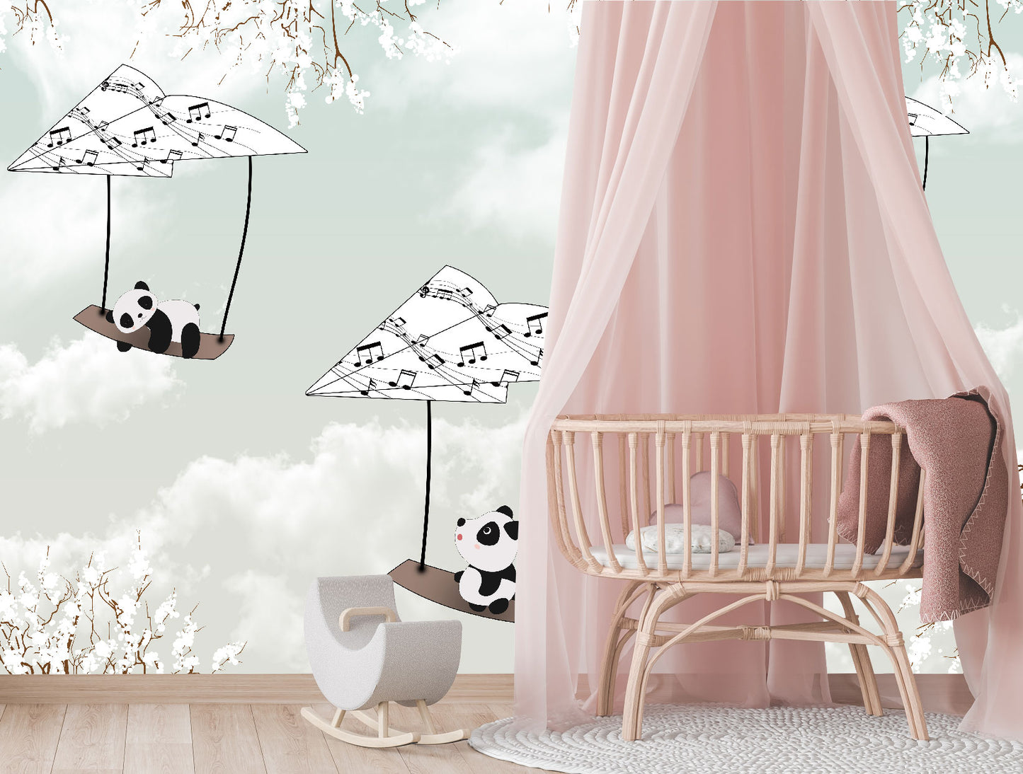 Mural Pandas Voladores en Notas Musicales - MI018