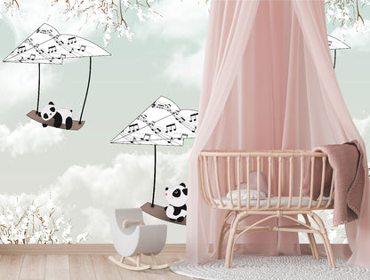 Mural Pandas Voladores en Notas Musicales - MI018