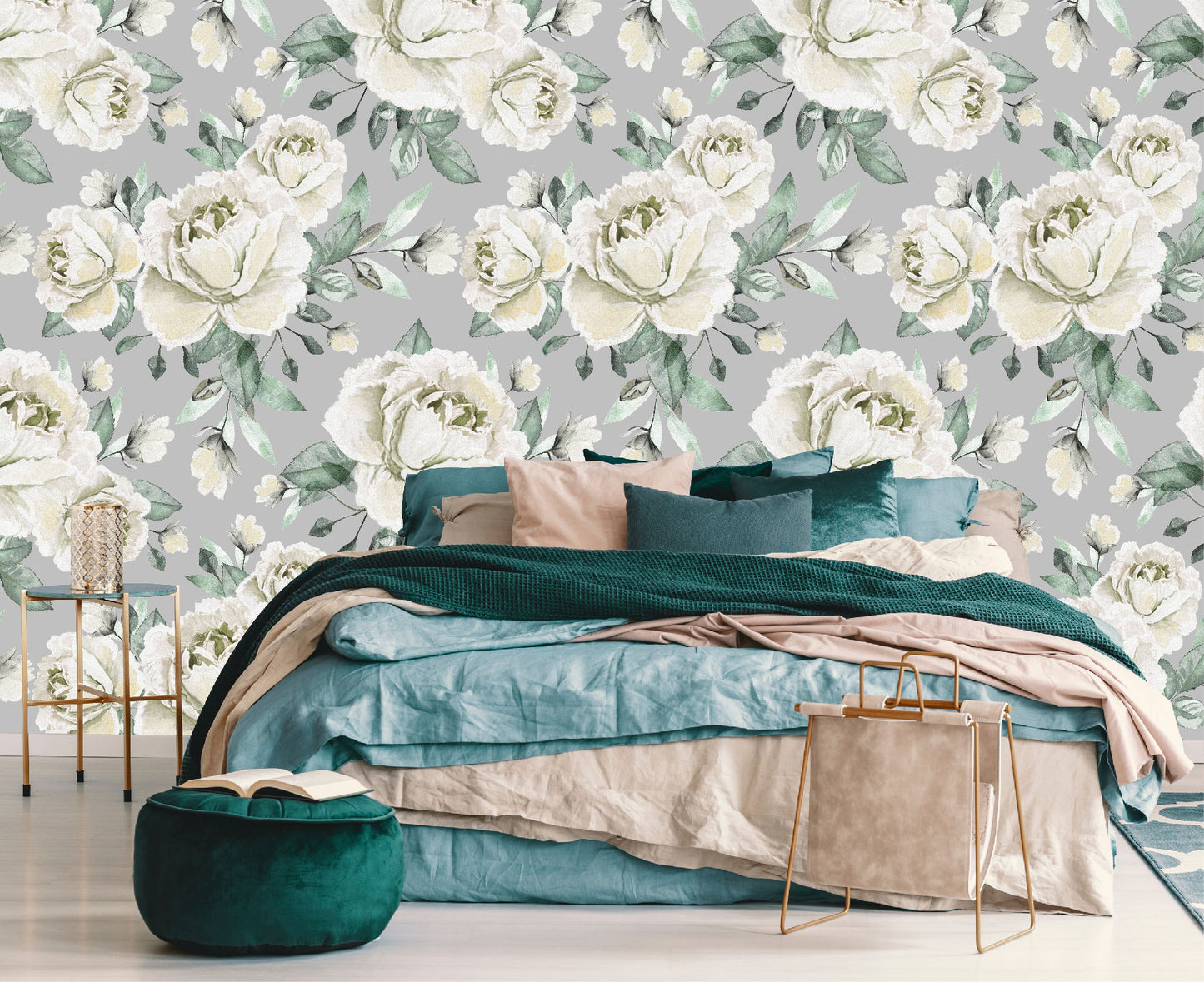 Mural Flores Acuarela Rosas Color Crema - MT160