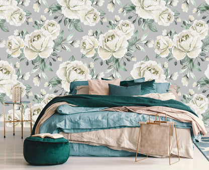 Mural Flores Acuarela Rosas Color Crema - MT160