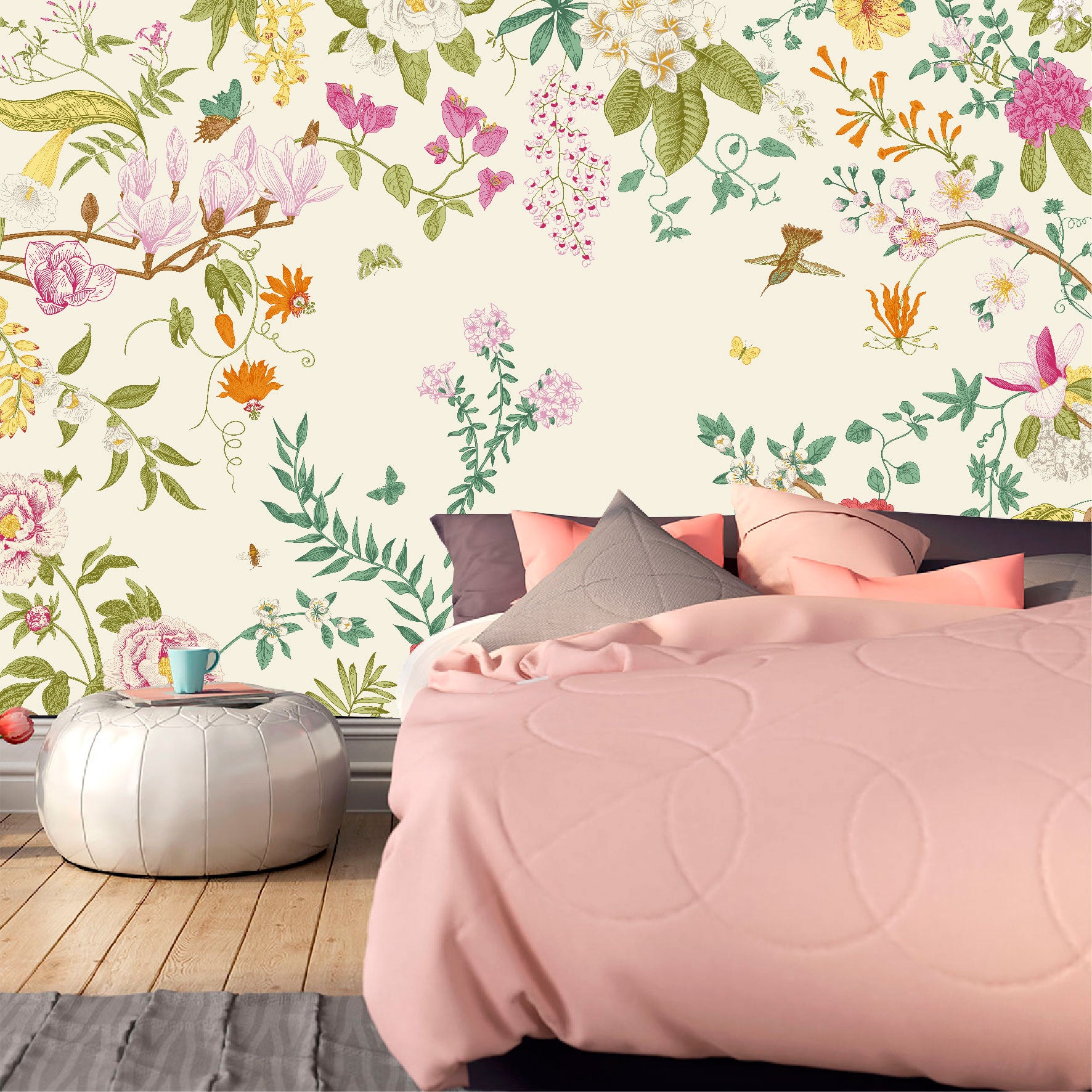 Mural Jardín Tropical con Flores y Mariposas - MT483