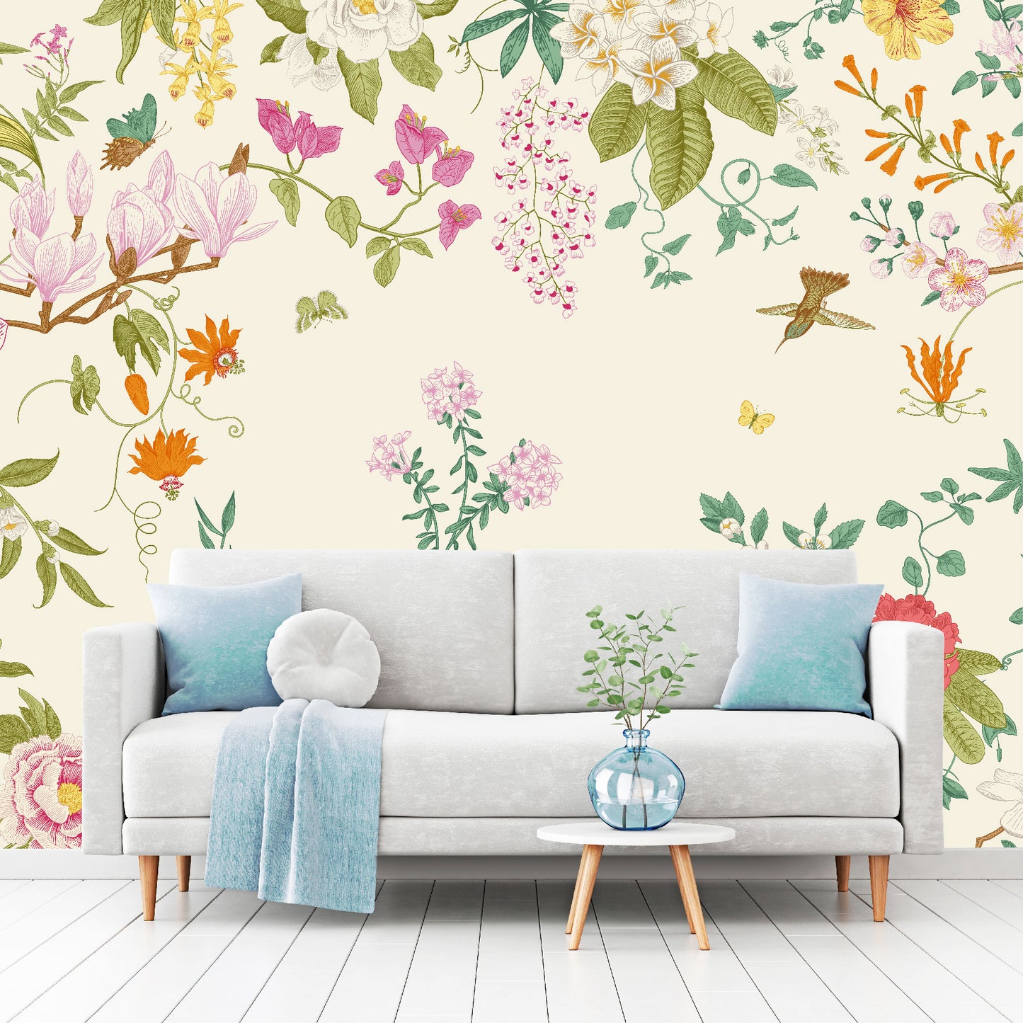 Mural Jardín Tropical con Flores y Mariposas - MT483