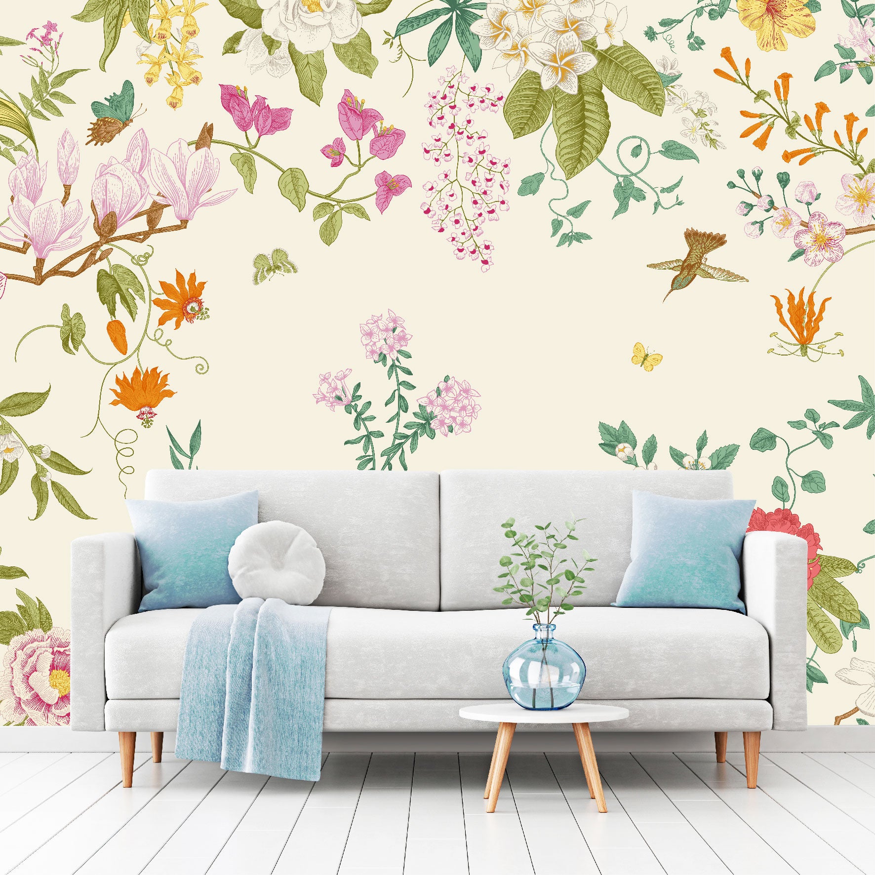Mural Jardín Tropical con Flores y Mariposas - MT483