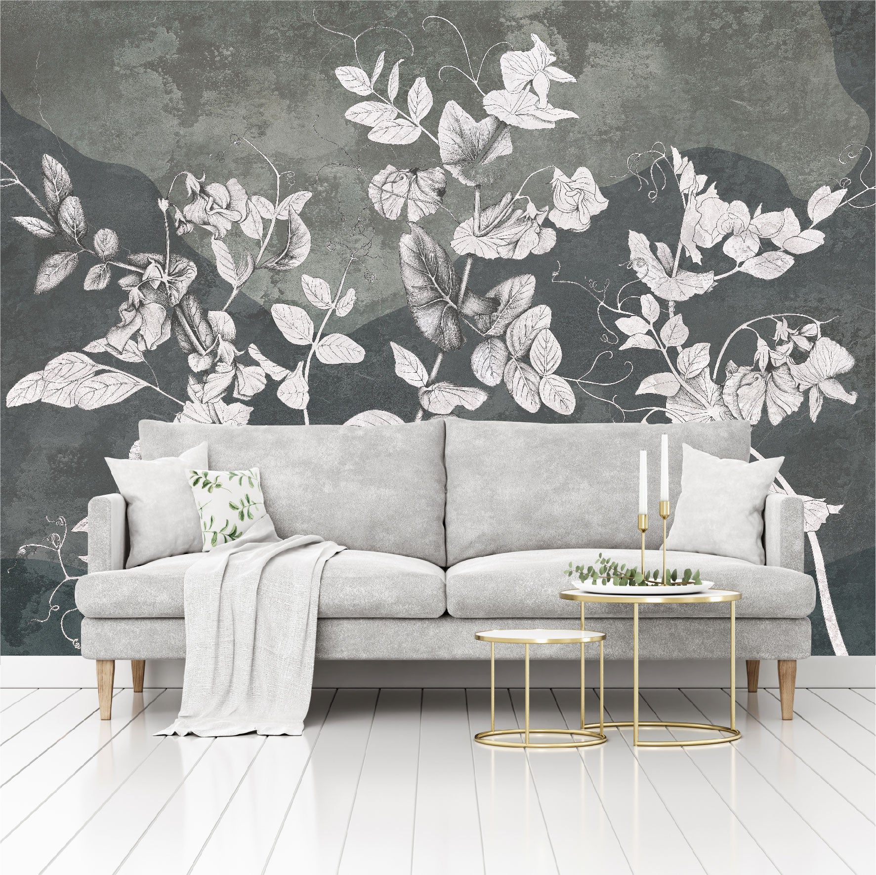 Mural Flores Blancas en pared de hormigón - MT395