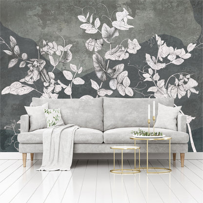 Mural Flores Blancas en pared de hormigón - MT395