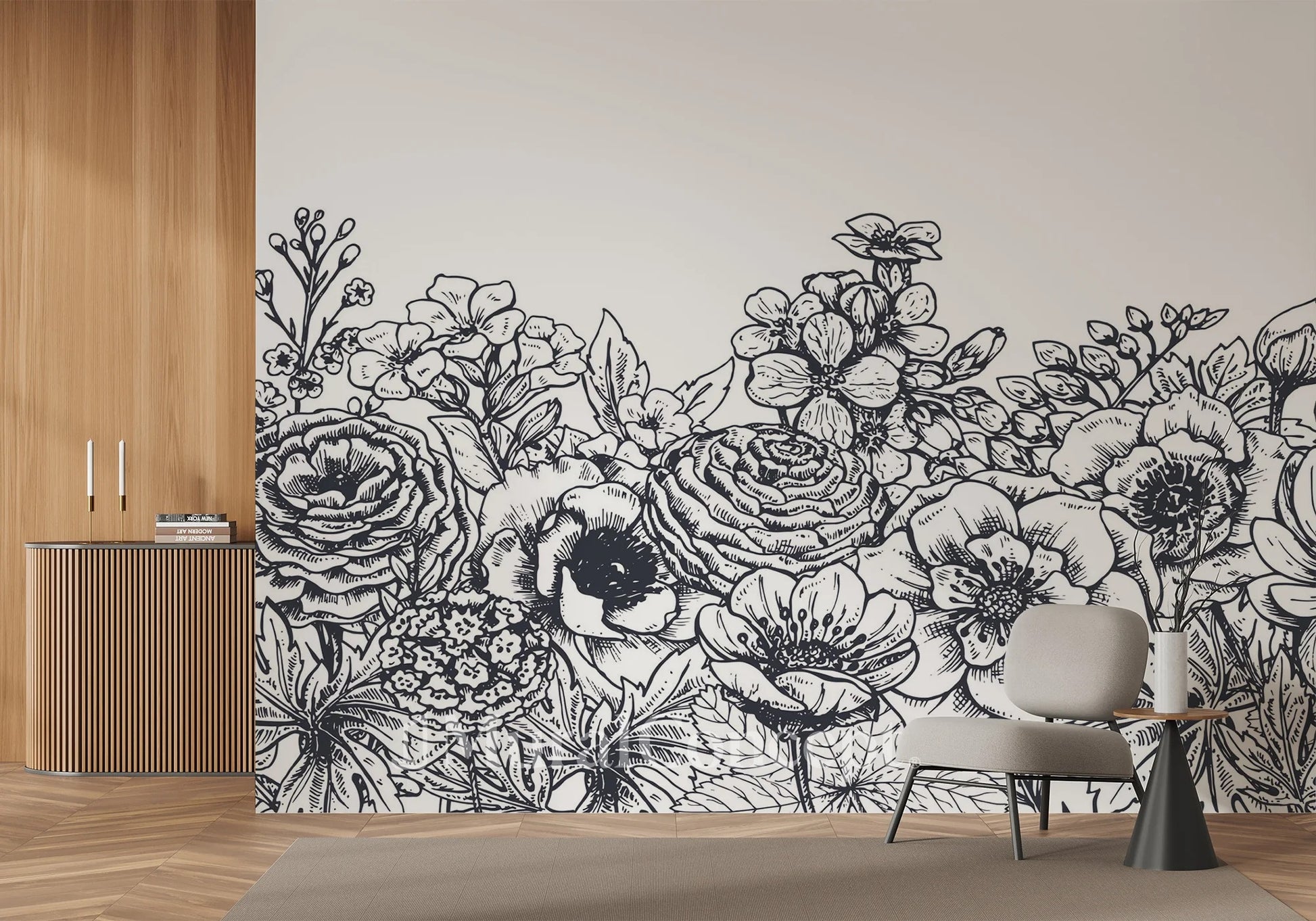 Mural Floral pintado grabado - MT614