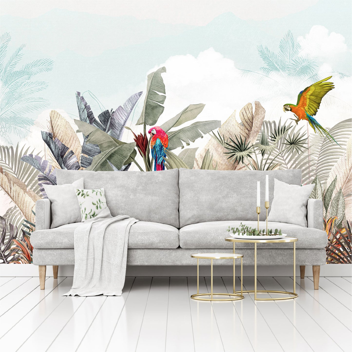 Mural Plantas Tropicales con Loros - MT411