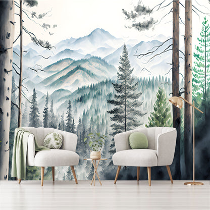 Mural montañas con bosque tropical acuarelado - MT367