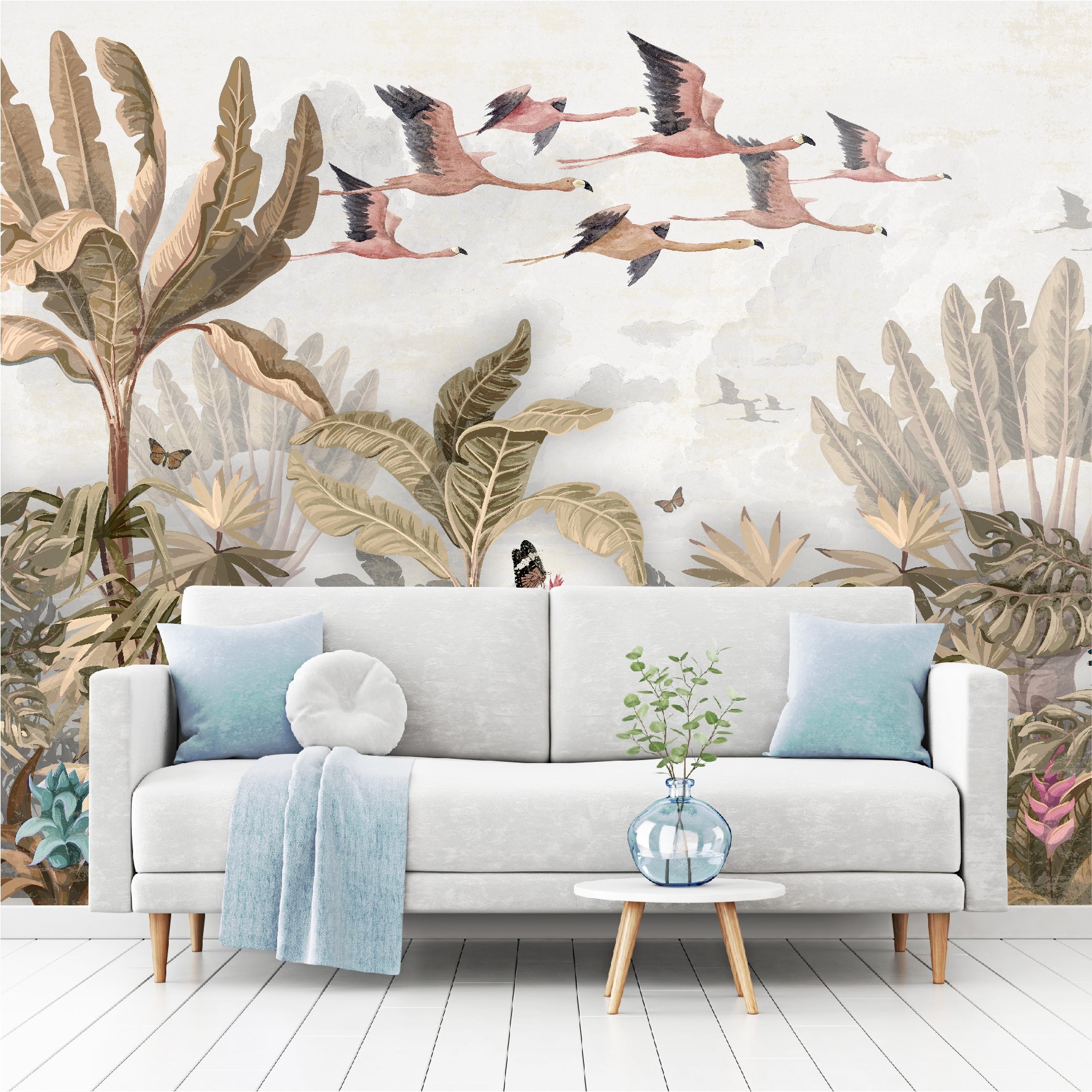 Mural Tropical Flamencos Voladores - MT276