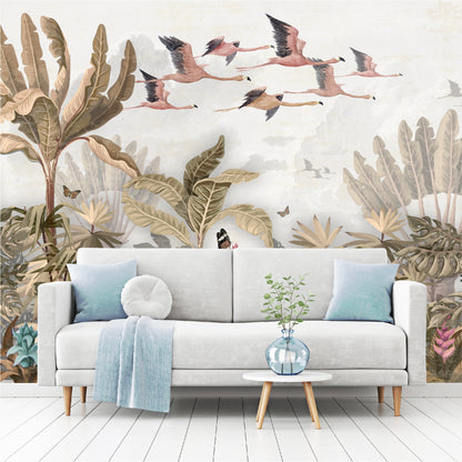 Mural Tropical Flamencos Voladores - MT276