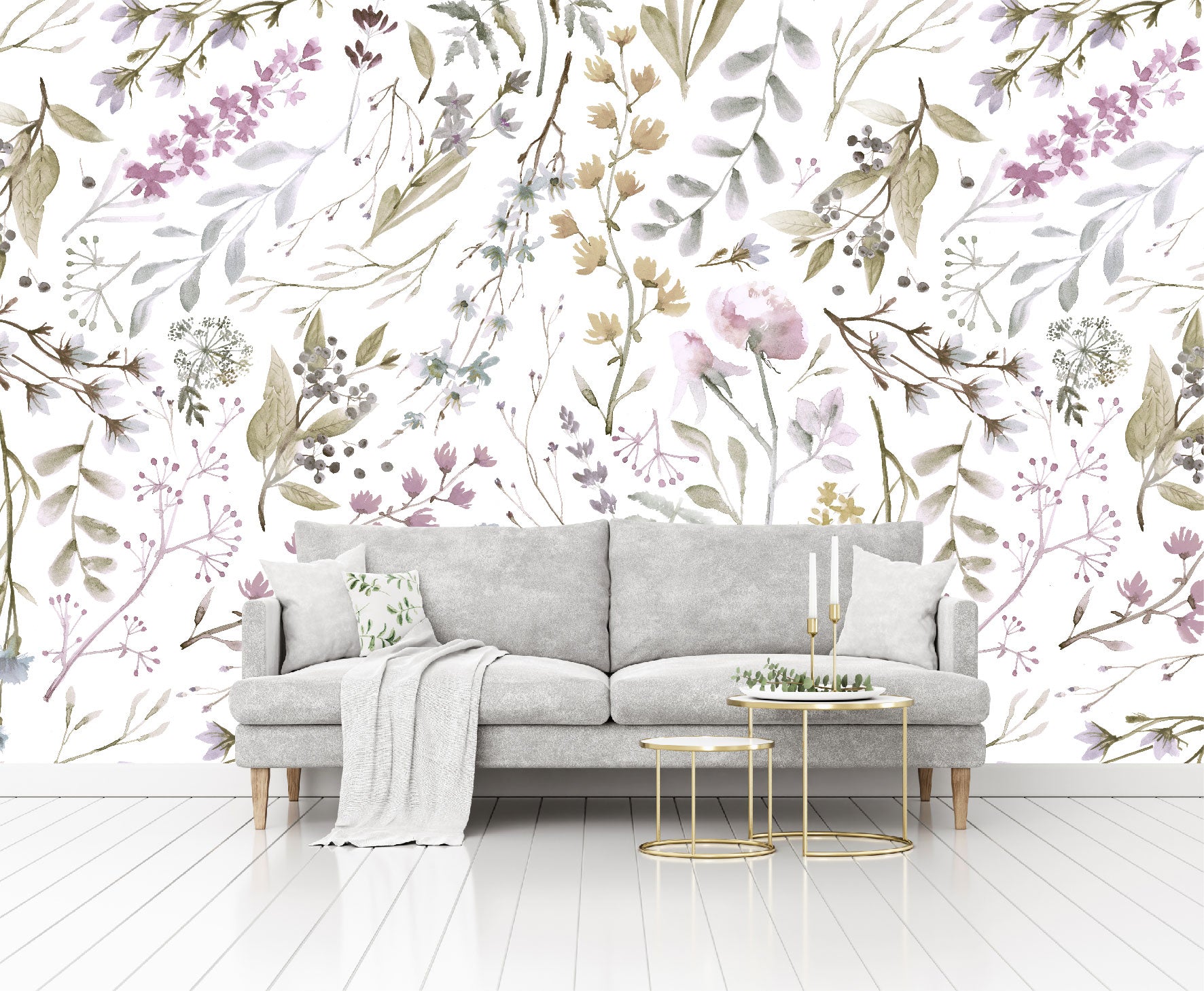 Mural Tropical Flores con Hojas Acuareladas - MT155