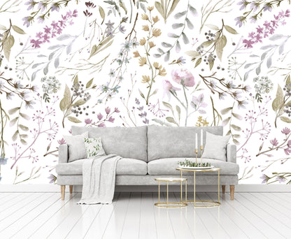 Mural Tropical Flores con Hojas Acuareladas - MT155