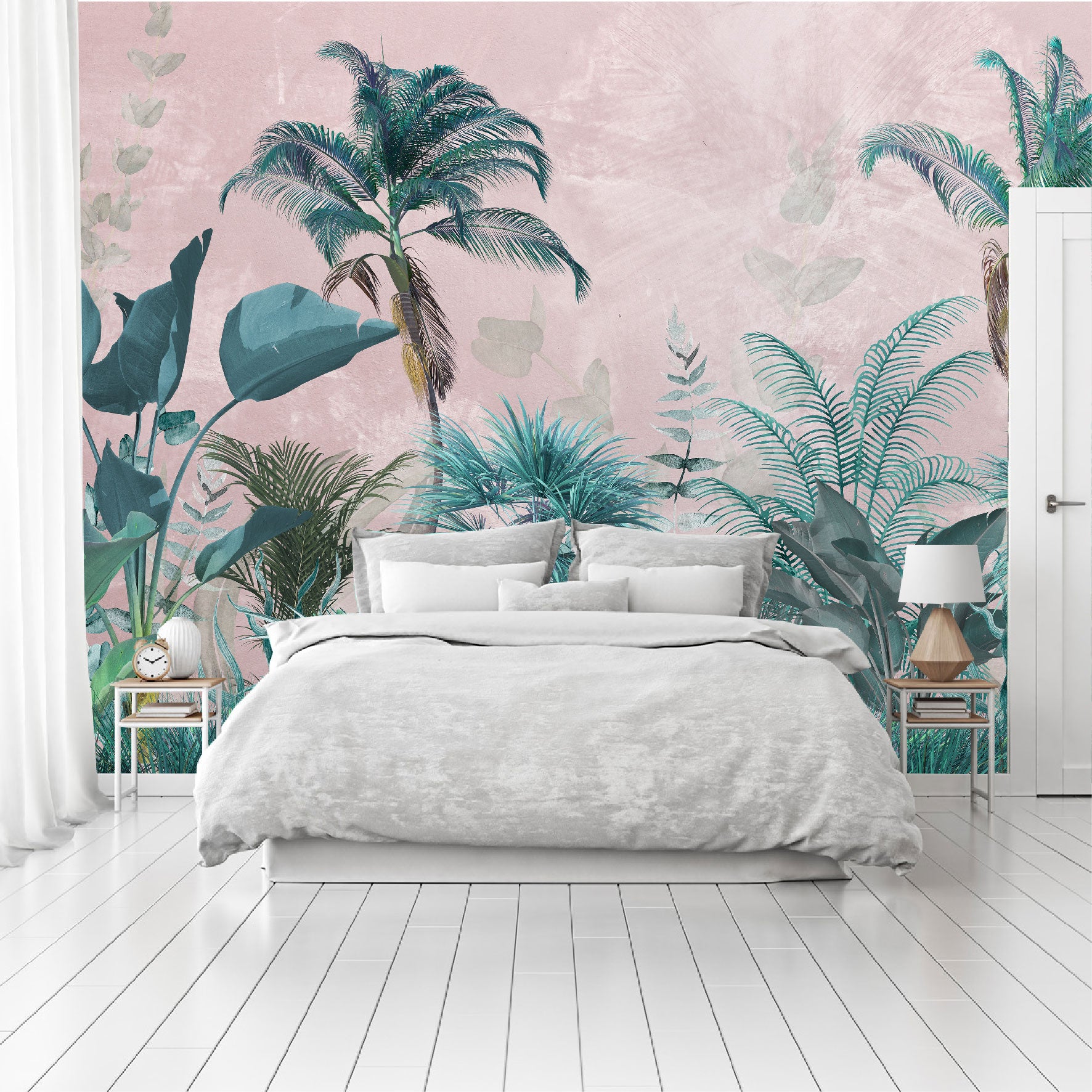 Mural Jungla Tropical con Fondo Rosa - MT189