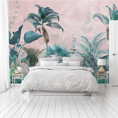 Mural Jungla Tropical con Fondo Rosa - MT189