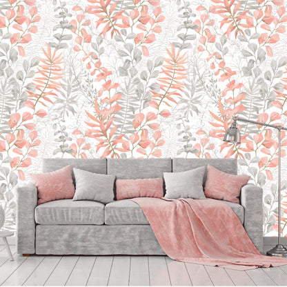 Mural Hojas Tropicales con rosa pastel - MT201