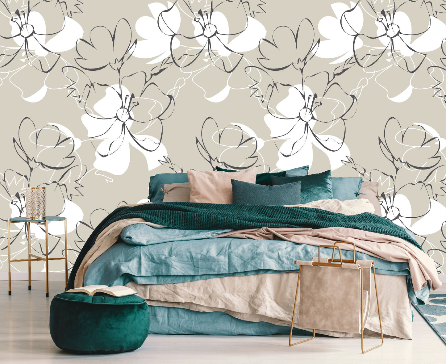 Vinilo Mate Beige con Flores Blancas 105