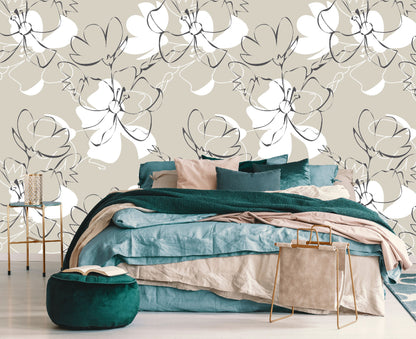 Vinilo Mate Beige con Flores Blancas 105