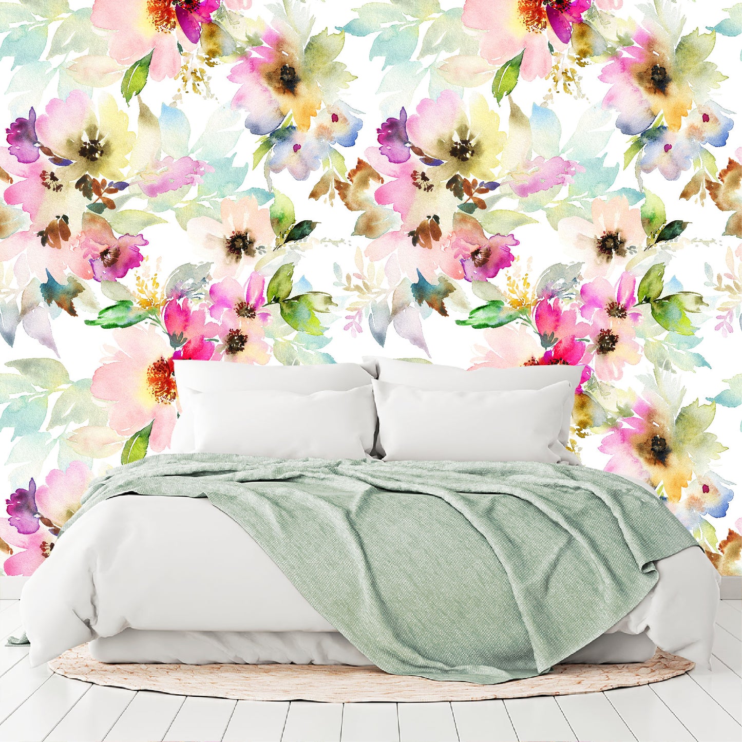 Vinilo Mate Tropical Flores de Acuarela Colores Suaves 077