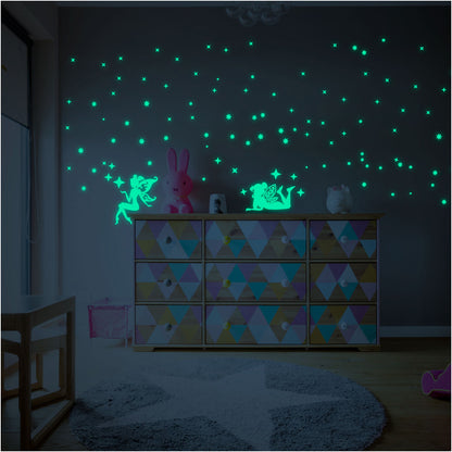Vinilo Decorativo Fotoluminiscente 2 Hadas con 100 Estrellas - VF005