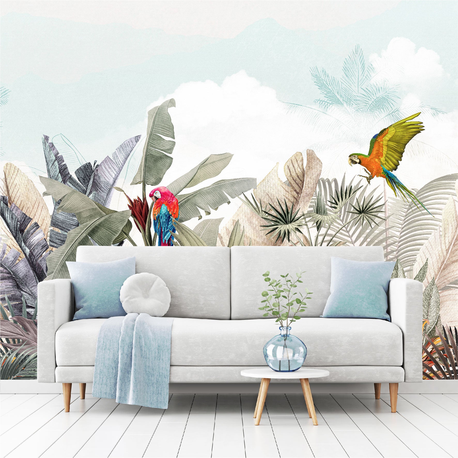 Mural Plantas Tropicales con Loros - MT411