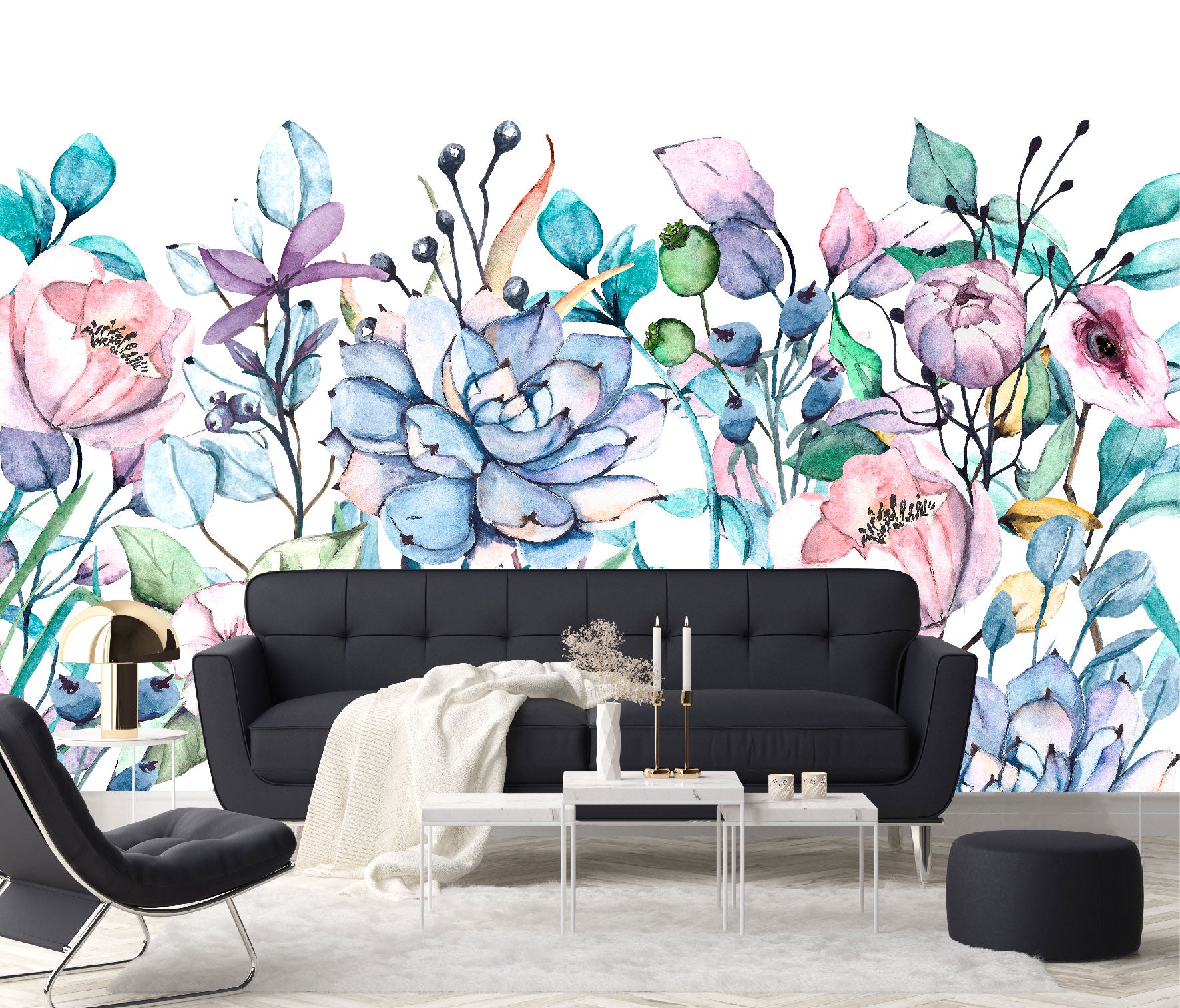 Mural Tropical Flores Coloridas Acuareladas - MT157