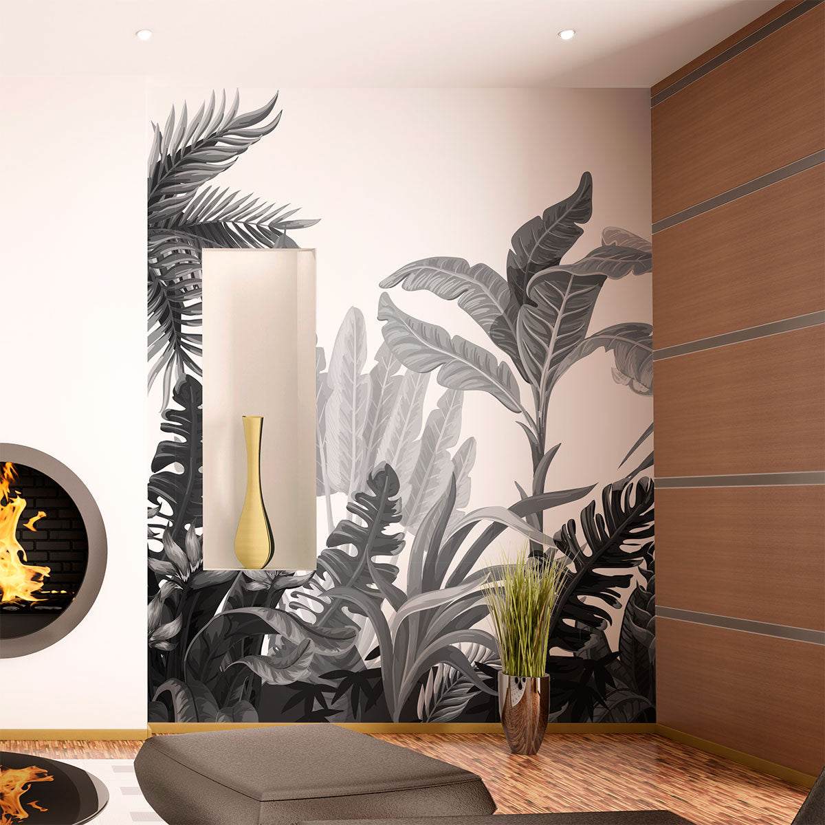 Mural Jungla Tropical Blanco y Negro - MT137