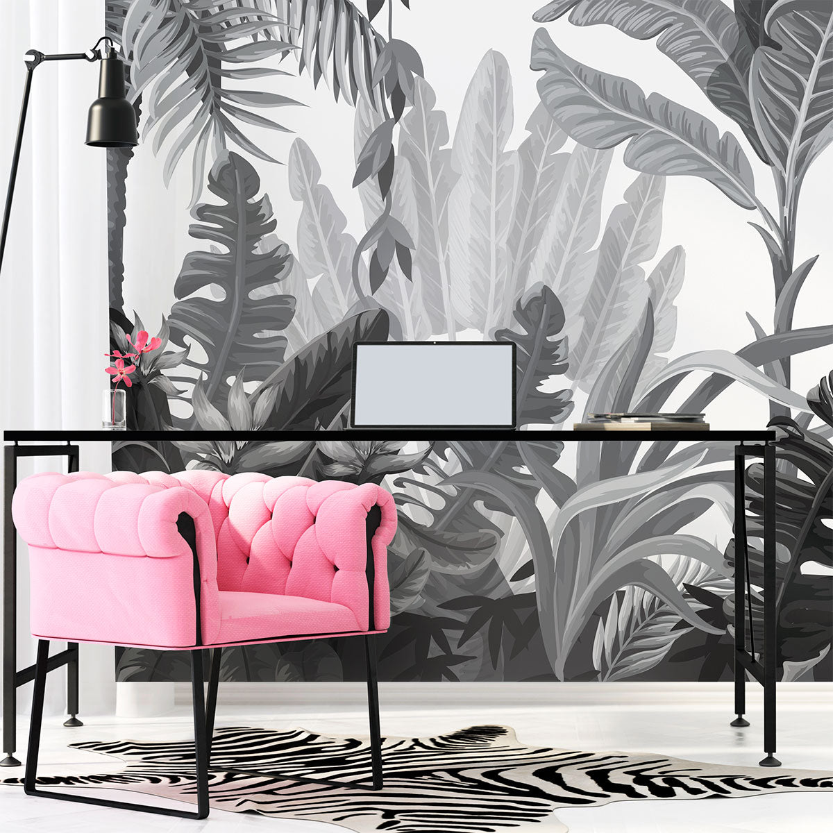 Mural Jungla Tropical Blanco y Negro - MT137