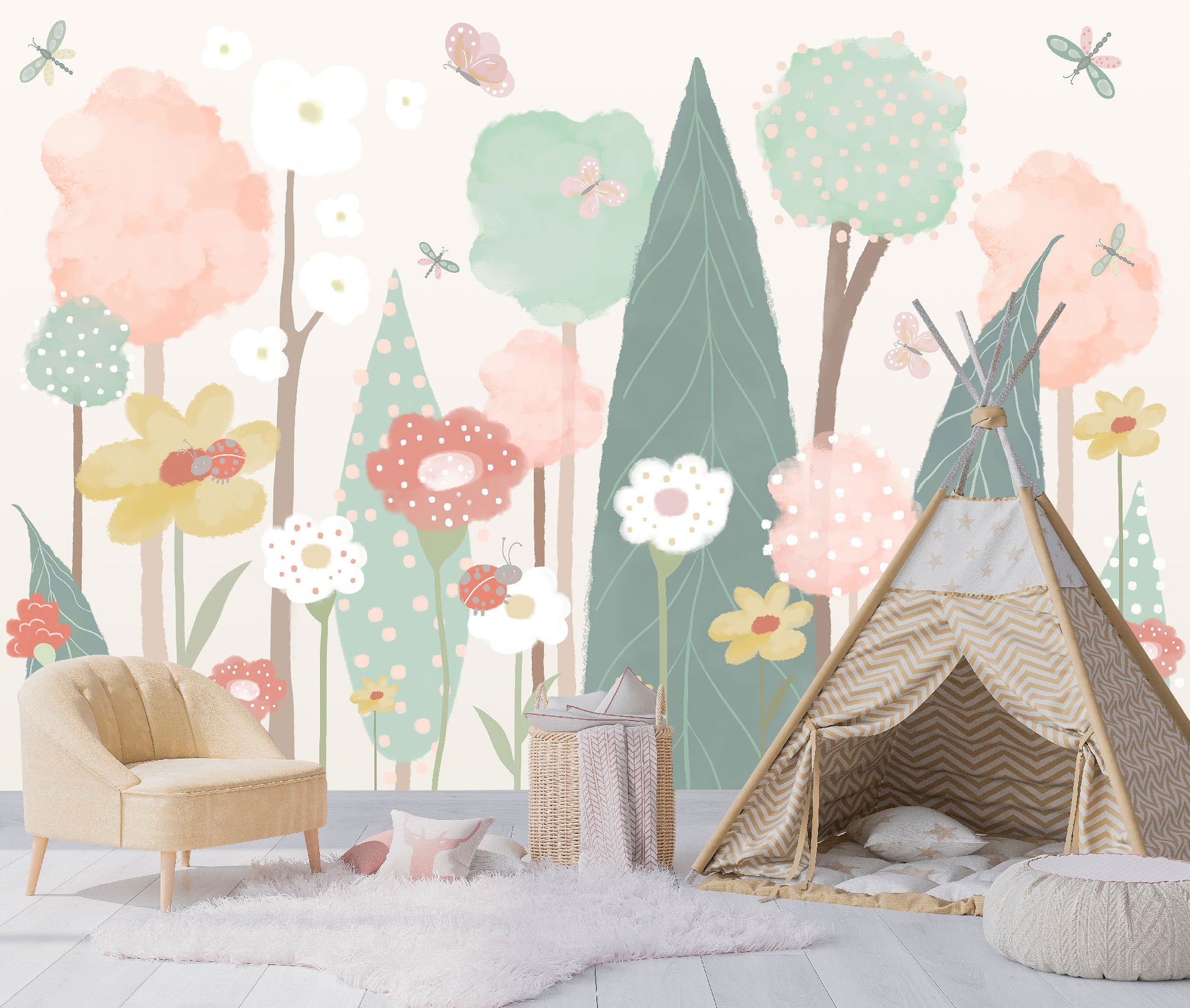 Mural Infantil Flores Silvestres Acuareladas - MI052