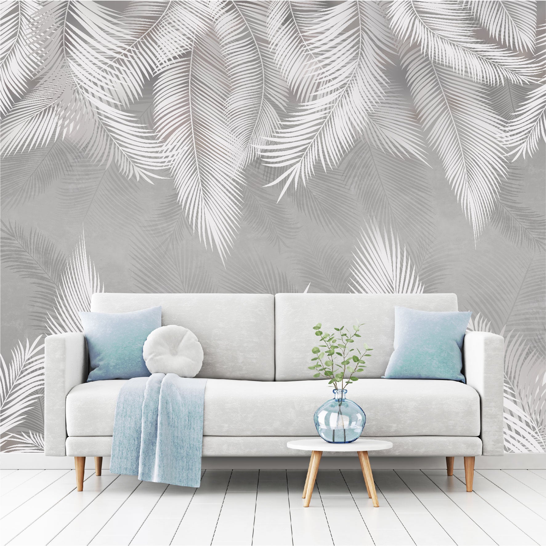 Mural Plumas Blancas y Grises - MT414