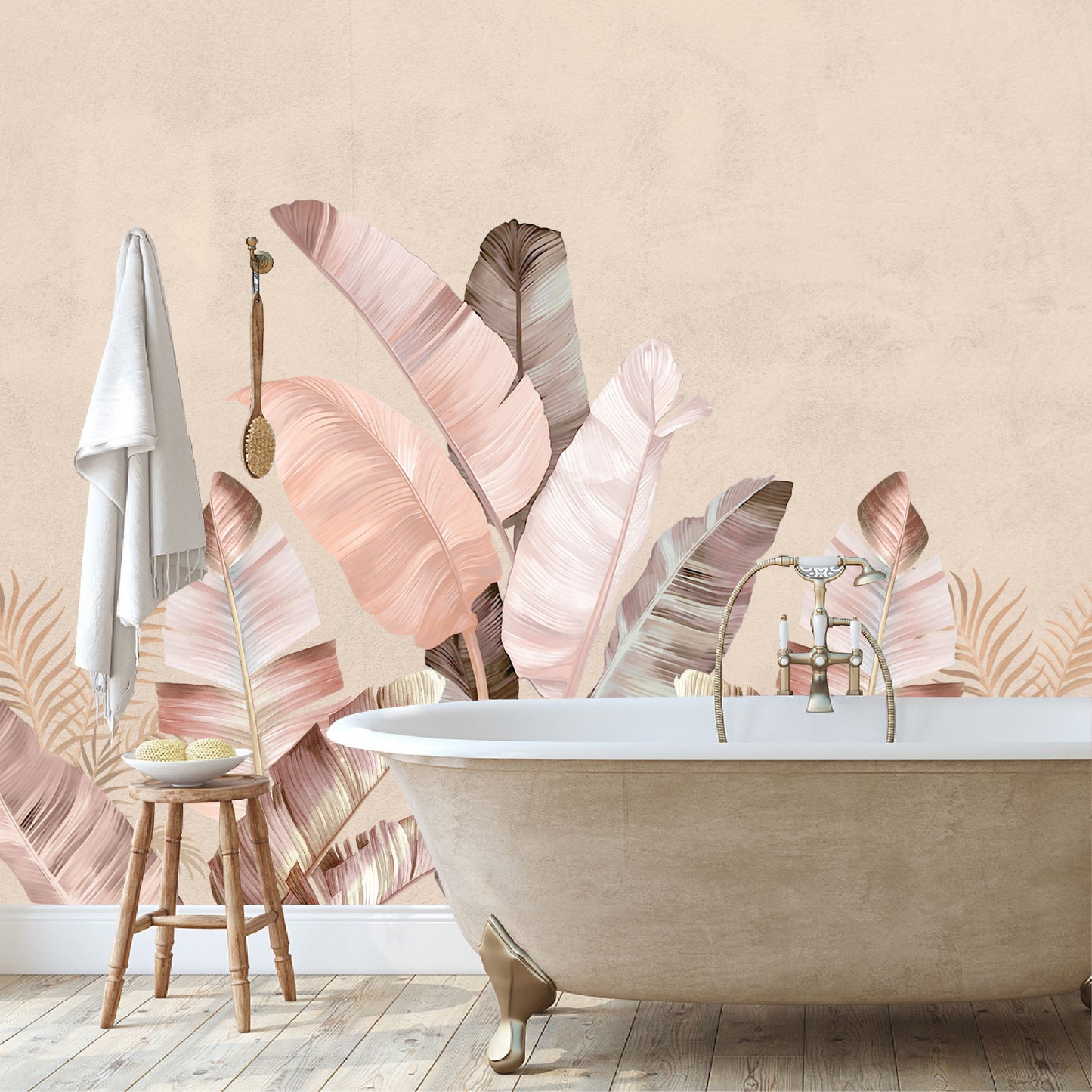 Mural Tropical Plumas Rosas - MT577
