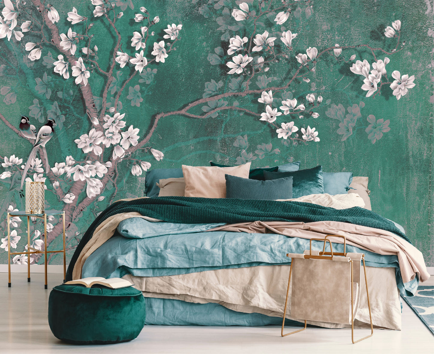 Mural Tropical Árbol con Flores y Pájaros - MT186