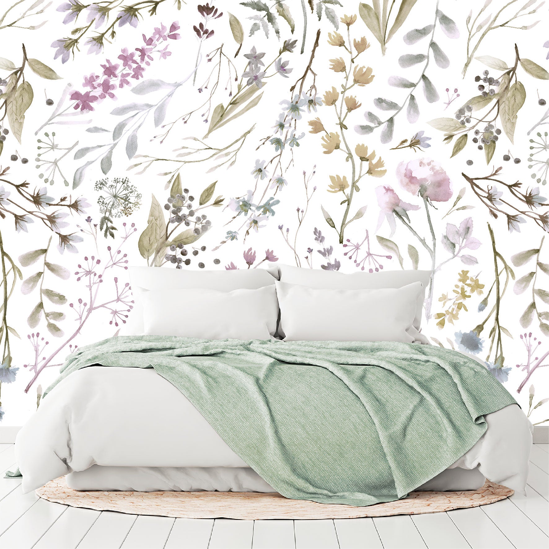 Mural Tropical Flores con Hojas Acuareladas - MT155