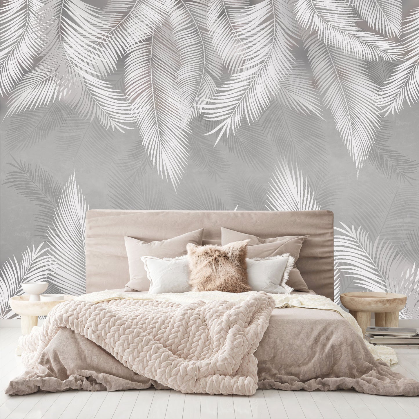 Mural Plumas Blancas y Grises - MT414