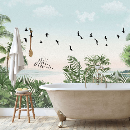 Mural Playa Tropical con Aves - MT572