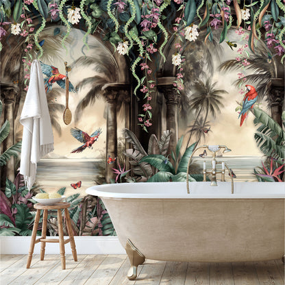 Mural Arco Tropical con loros en el bosque  - MT443