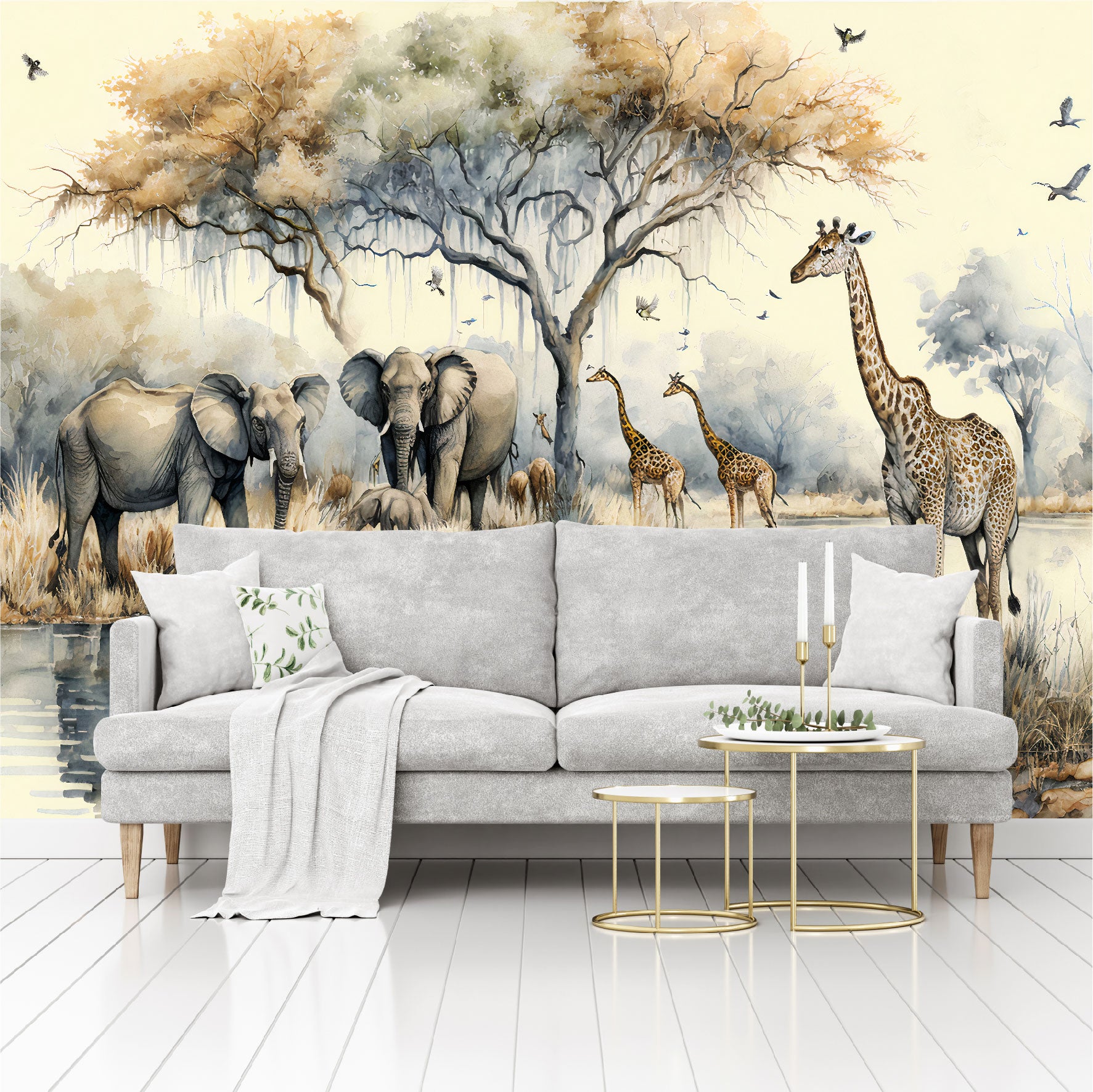 Mural Paisaje en una selva africana con árboles junto a un río - MT331